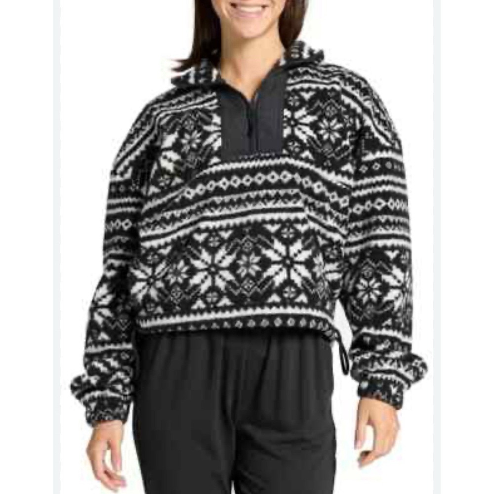 DSG Fair Isle Quarter Zip Women Large Sweater Black Fair Isle NWT Cozy Fit